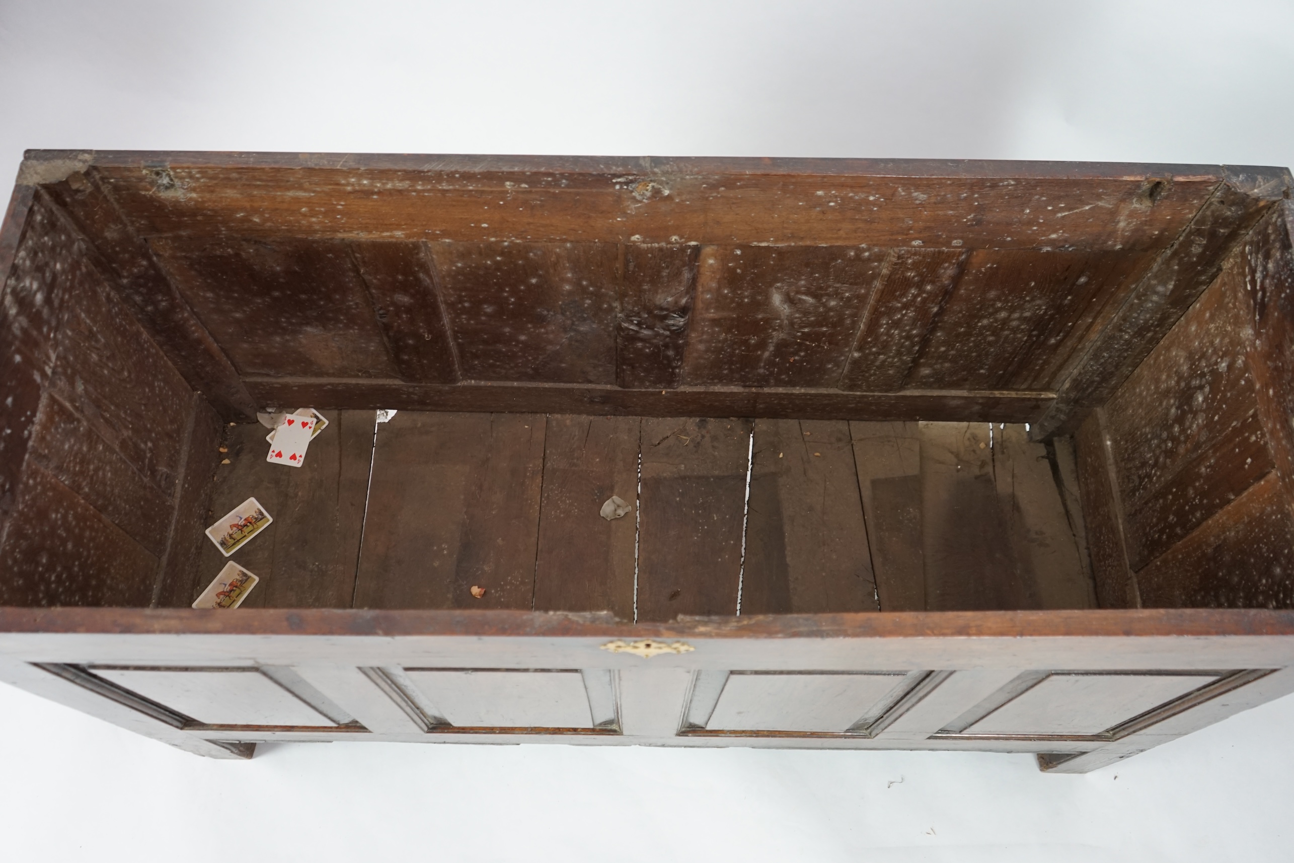 A 17th century panelled oak coffer